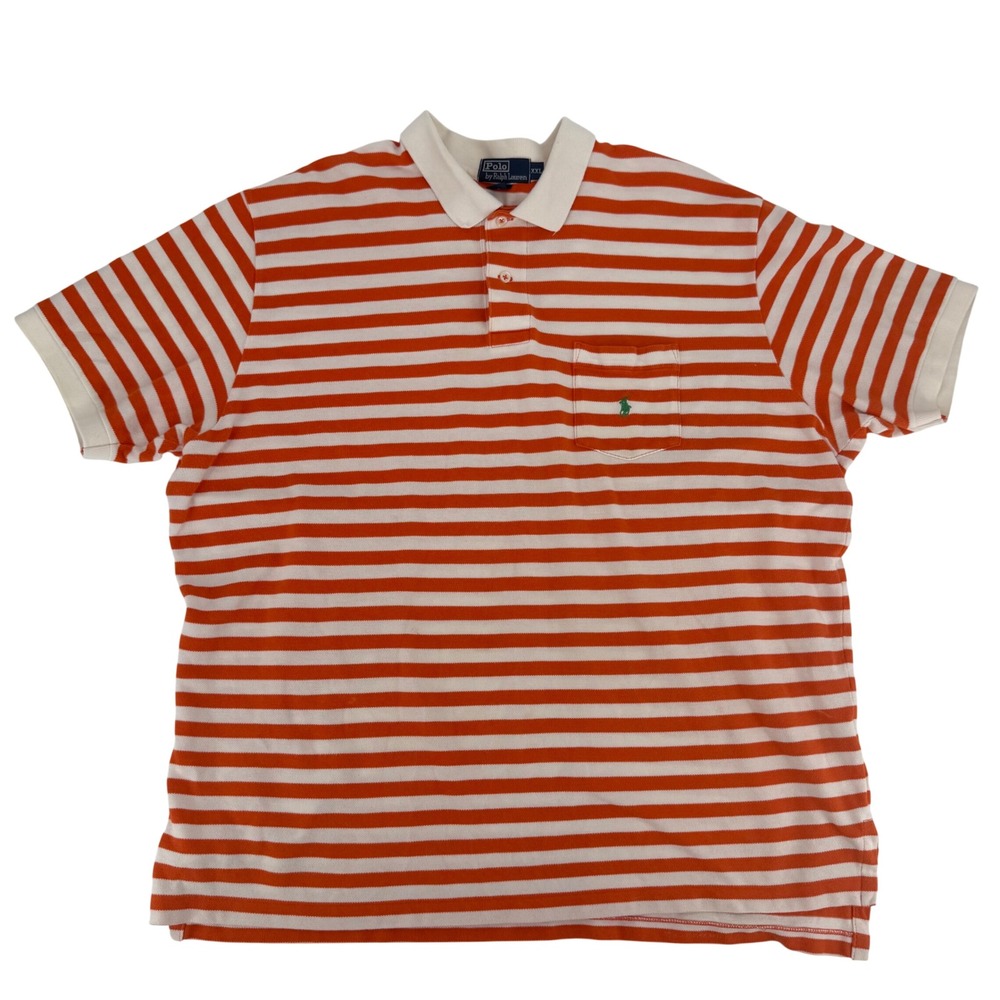 Polo Ralph Lauren Mens XXL Orange White Striped Pocket Polo Shirt Short Sleeve